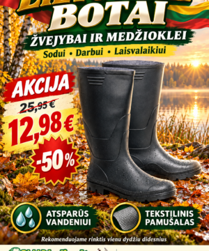 -50% Super Kaina 12eur Lietuviški juodi botai – žvejybai medžioklei darbui ir laisvalaikiui