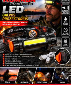 Įkraunamas LED galvos prožektorius COB + XPE – dvigubas apšvietimas