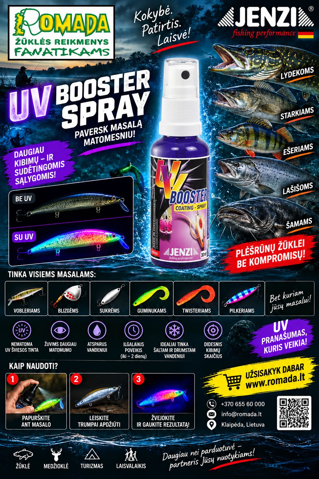 -20% Super kaina 13eur UV Booster-Keičia voblerių ir guminukų ir net Boilių spalvą tik užpurškus 30ml