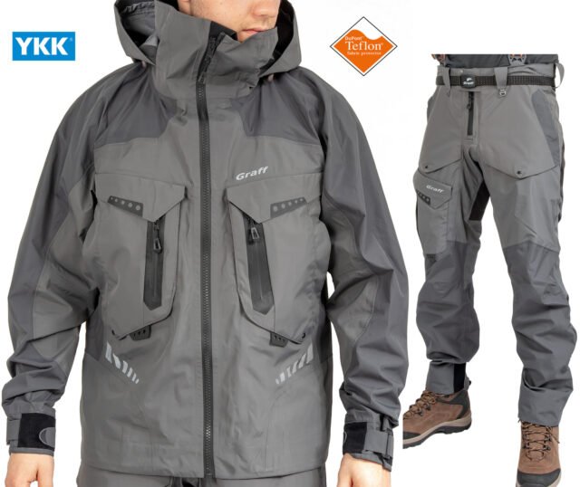 Žvejybos drabužių komplektas Kostiumas Lašišų Žvejybai Lengvas GRAFF Membrana 20000/20000 Waterproof