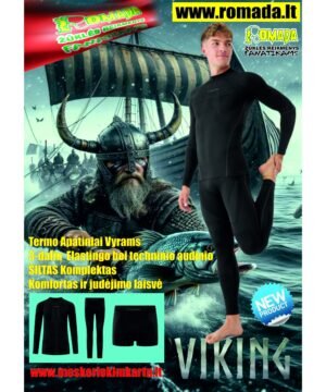 Apatiniai rūbai 3-Dalių Komplektas pagamintas iš specialaus tipo elastingo bei techninio audinio Žieminiai Thermo rūbai Spalva Juoda Ypač Šilti ir Lengvi Viking Thermo Warm+