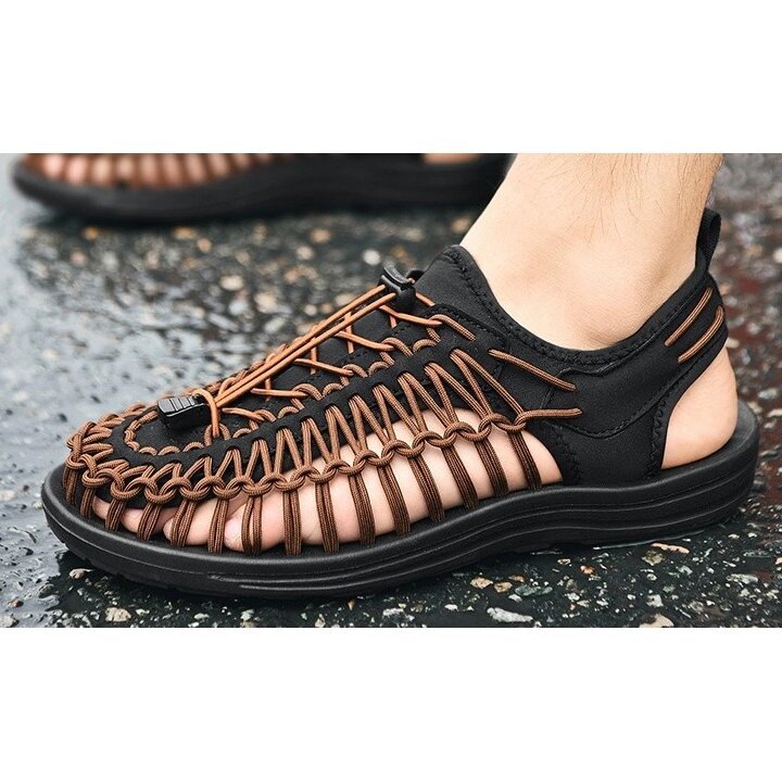 Batai Šlepetės Basutės Pintos Vasarinės Rudos sandalai vyrams - Image 3