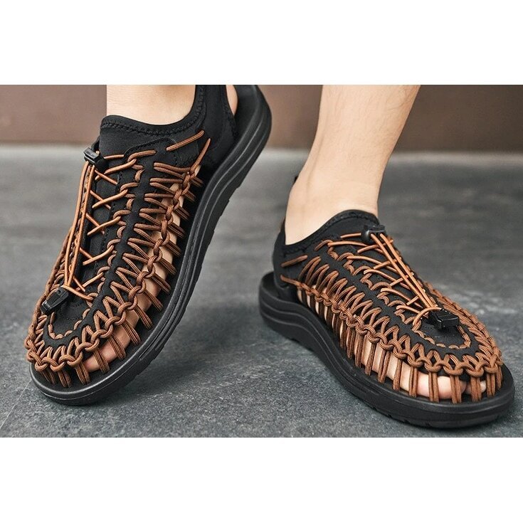 Batai Šlepetės Basutės Pintos Vasarinės Rudos sandalai vyrams - Image 2