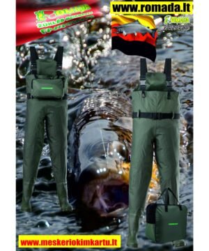 Bridkelnės PVC Daiwa Cormoran  ilgi Botai Waders Green su specialia rankine ir papildoma masalų dėtuve Vokiška Kokybė!