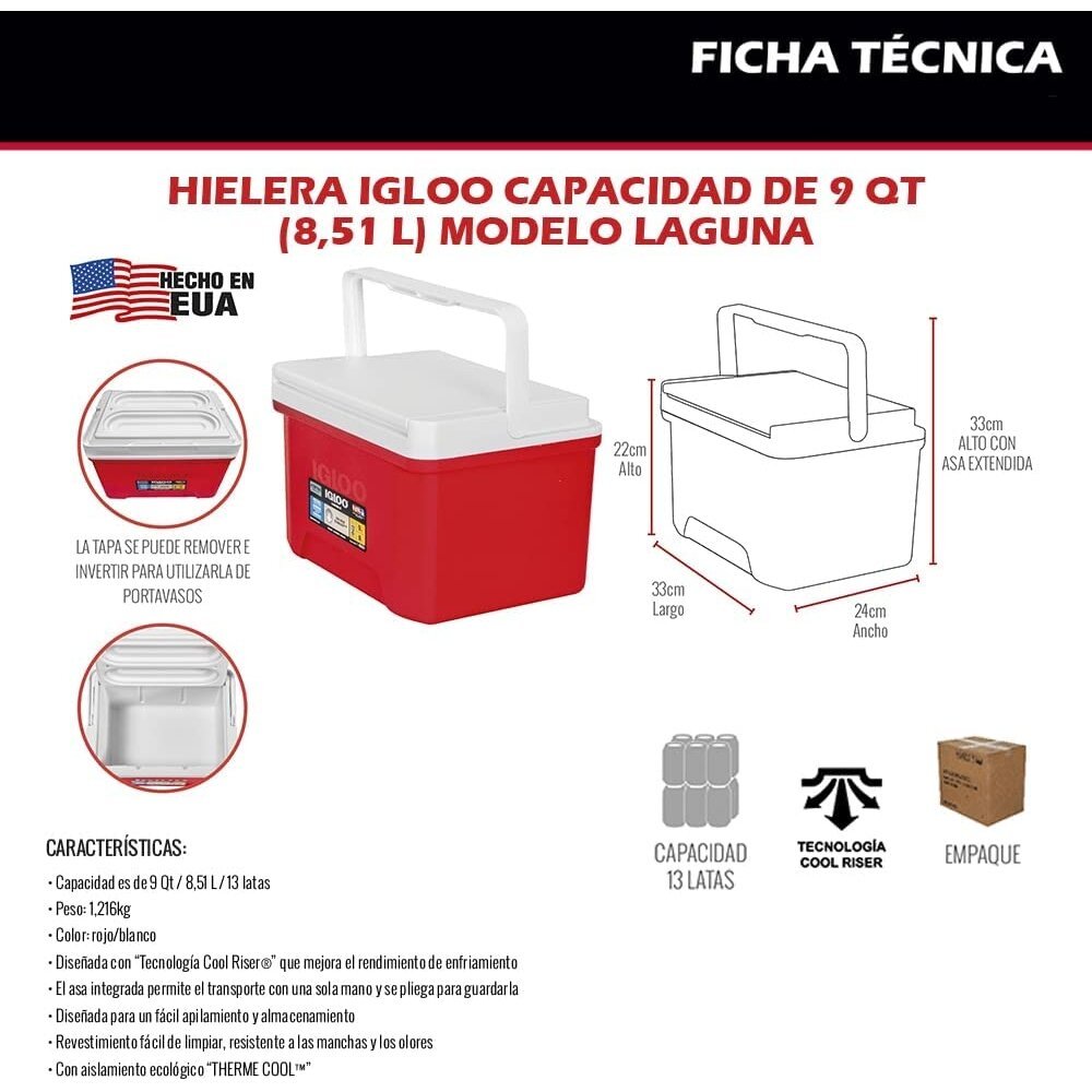 Dėžė-šaltkrepšis 8L IGLOO Laguna 9 Cooler Made in USA - Image 4