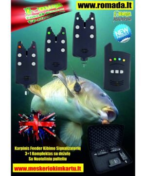 Elektroninių signalizatorių komplektas 3+1 su pulteliu +Dėžute Karpių Feeder žvejybos kibimo indikatorių rinkinys Best