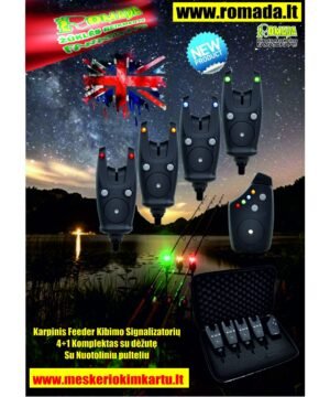 Elektroninių signalizatorių komplektas 4+1 su pulteliu +Dėžutė Karpių Feeder žvejybos kibimo indikatorių rinkinys