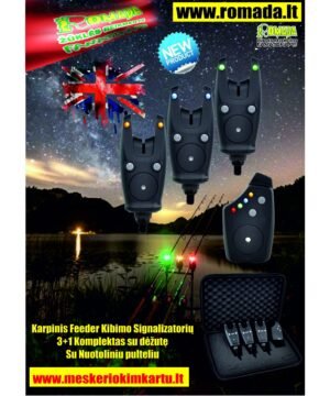 Elektroninių signalizatorių komplektas 3+1 su pulteliu +Dėžutė Karpių Feeder žvejybos kibimo indikatorių rinkinys