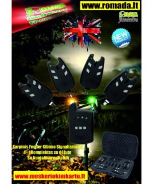 Elektroninių signalizatorių komplektas 4+1 su pulteliu +Dėžutė Karpių Feeder žvejybos kibimo indikatorių rinkinys LUX