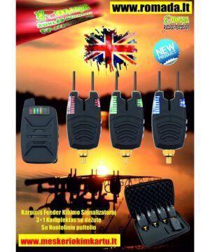 Elektroninių signalizatorių komplektas 3+1 su pulteliu +Dėžutė Karpių Feeder žvejybos kibimo indikatorių rinkinys LUX Best