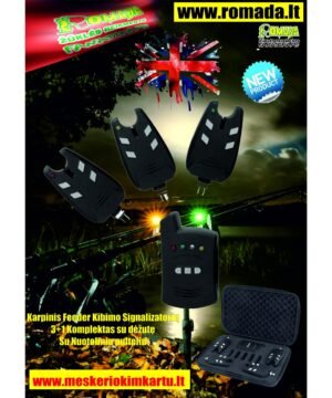 Elektroninių signalizatorių komplektas 3+1 su pulteliu +Dėžutė Karpių Feeder žvejybos kibimo indikatorių rinkinys LUX