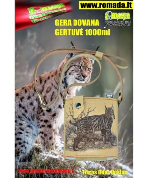 Gertuvė Flashka Odiniame Dėkle Dovana medžiotojui Žvejui 1000ml Lūšis