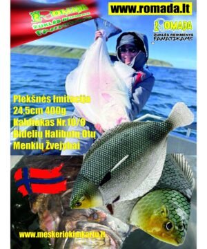 Guminukas jūrinis Plekšnės Imitacija 24,5cm 400g Didelių Halibutų Otų ir Menkių Žvejybai Norvegijoje nepakeičiamas Spalva headlights