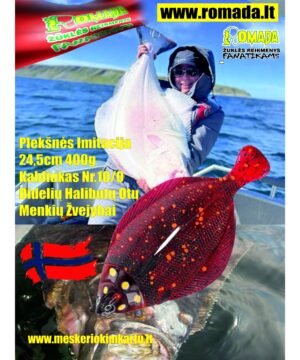 Guminukas jūrinis Plekšnės Imitacija 24,5cm 400g Didelių Halibutų Otų ir Menkių Žvejybai Norvegijoje nepakeičiamas Spalva flowing Blood