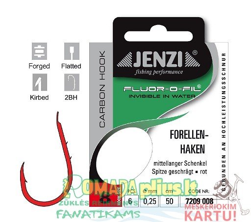 Kabliukai su pavadėliu Fluor Carbon Red