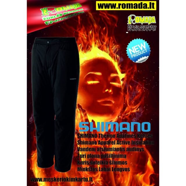 SHIMANO Thermo Apatinės Kelnės Shimano Apparel Active Insulation Pant Black Vandenį atstumiantis audinys Turi ploną pašiltinimą- kuris suteikia papildomos šilumos Minkštos Lengvos