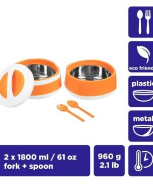 -30% Super Kaina 39eur Maisto Termosas 2-aukštai 2vnt x po 1.8L Orange Termo Konteineris