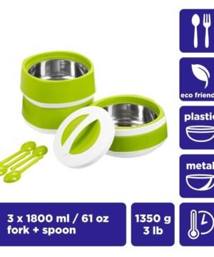 Super kaina 53eur Maisto Termosas 3-aukštai 3x1.8L Green Termo Konteineris