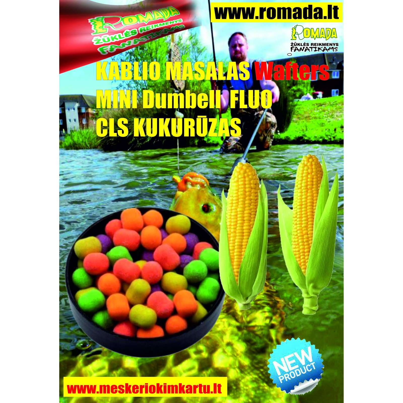 Masalas ant kabliuko MINI Dumbell Wafters FLUO Multicolor 6mm / 8mm CLS Kukurūzas Method Feeder žūklėje arba Karpių Karšių Lynų Karosų Ūsorių Stambių kuojų žūklei