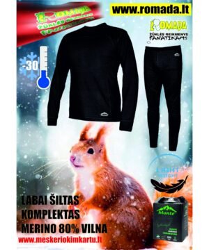 Apatiniai Komplektas MERINO Vilna Žieminiai Thermo rūbai Spalva Juoda Šilti ir Lengvi