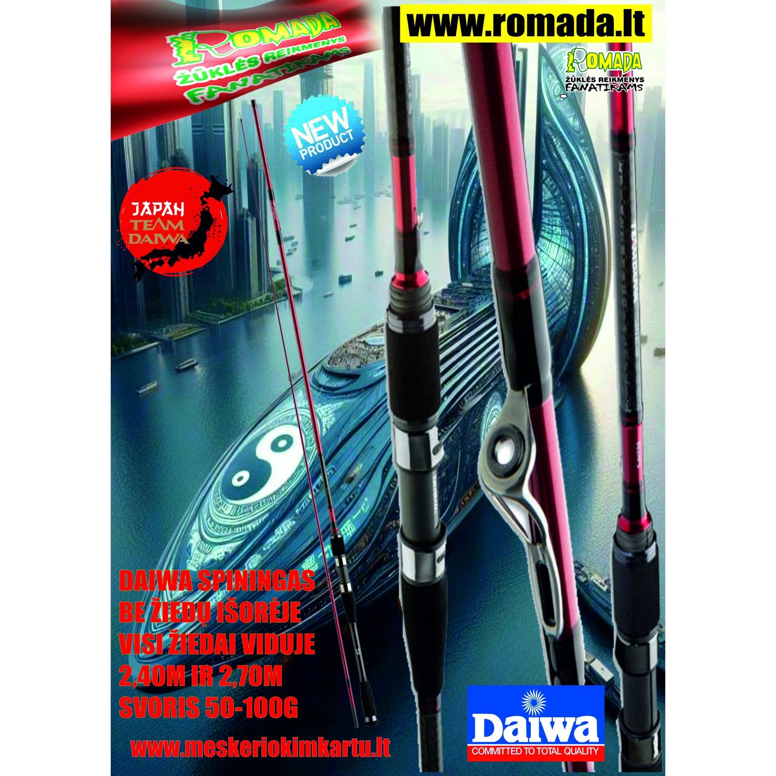 Spiningas Daiwa Inline be žiedų išorėje žiedai paslėpti spiningo blanko viduje 2.40m / 2.70m Užmetimas 50-100g Labai Lengvas