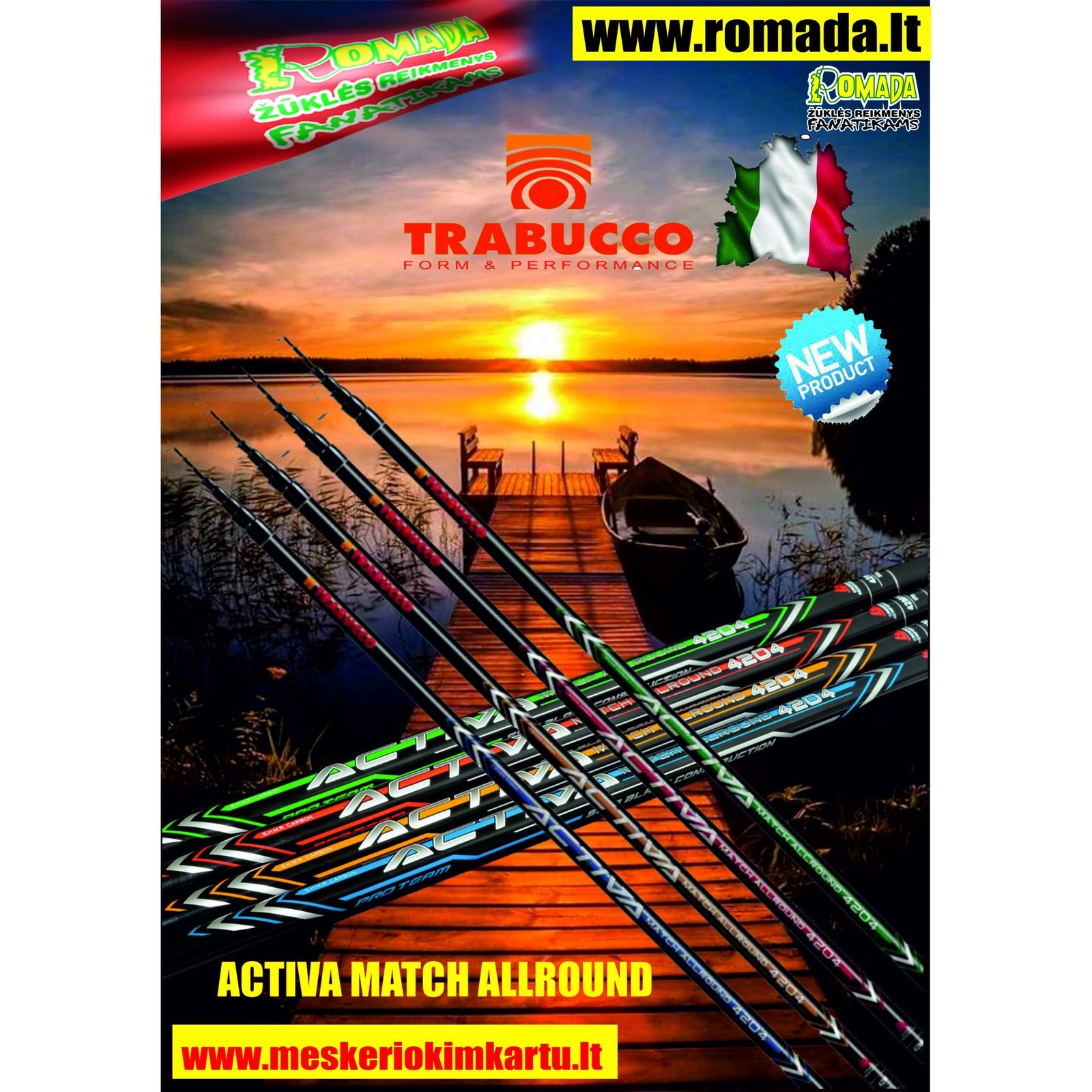 Naujiena 2024m Meškerė TRABUCCO ACTIVA MATCH ALLROUND Bolognese 4.2m Užmetimo svoris 0-20g