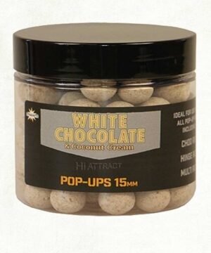 Plaukiantis boiliai DYNAMITE BAITS White Chocolate Foodbait Pop Ups 15mm Šokoladas