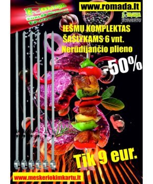 -50% Super Kaina 9eur  Iešmai Šašlykams Nerūdijančio plieno iešmai Komplektas 6vnt kepsninei Šašlykinei Daiktas kepti gamtoje mėsą žuvį ir daržoves Travel Grill BBQ