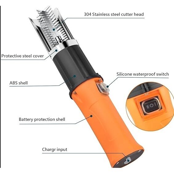 Skustukas Žuvies Žvynams Elektrinis metalinis žuvies Nerūdyjantis Waterproof (Nebijo vandens) Rankinė elektrinė žuvų žvynų grandymo mašina Su POWER BANKU - Image 5