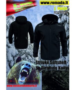 Striukė Softshell su dirbtiniu kailiu Rudeninė Žieminė Lengva Šilta Membrana 8000/3000 Juoda