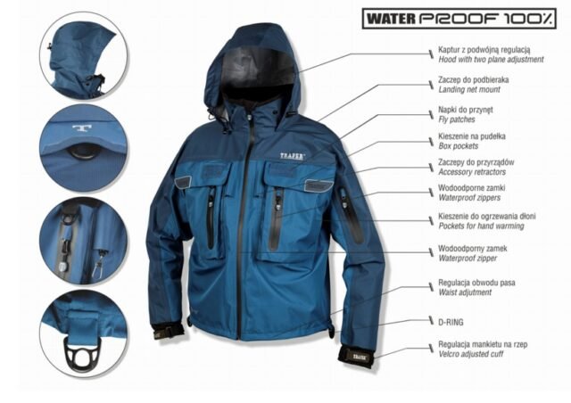 Striukė Spiningautojo Waterproof 100% Blue striukė pagaminta iš labai tvirto vandeniui atsparaus trijų sluoksnių HYDRO-TEC audinio - Image 2