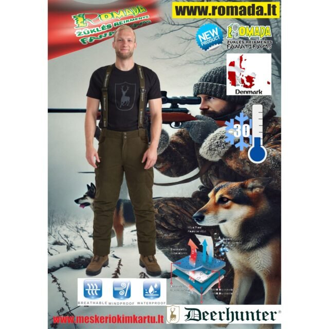Kelnės Žieminė Rudeninė  Deerhunter Eagle Winter Medžioklinė Ruda Apranga Medžiotojui DEER-TEX® Performance Shell 100% atsparus vandeniui