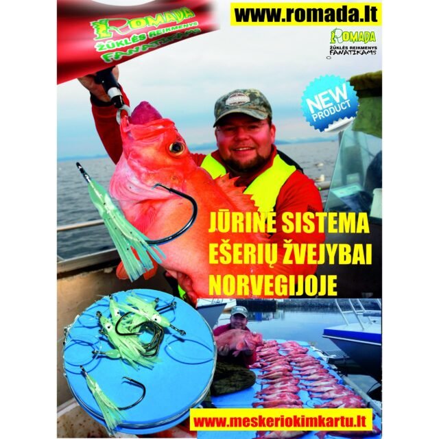 Sistemėlė jūrinė Norvegijai Jūrinei Žūklei Raudonų Ešerių Ilgis 12m Kabliukai Spec Circle su užlenkimu Nr. 8/0