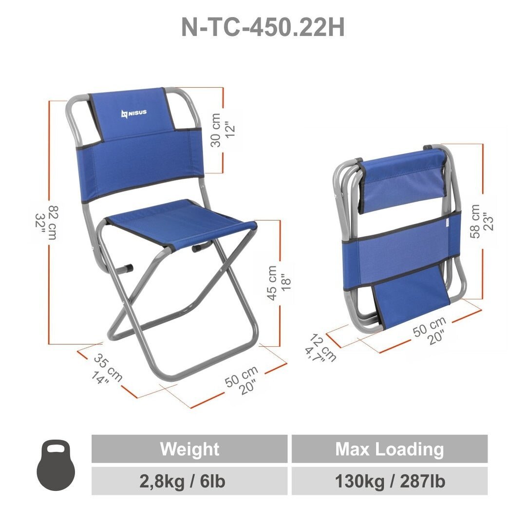 -21% Super Kaina 39eur Žvejybinė kėdė 120kg/130kg Mėlyna su atlošu Camping Chair - Image 3
