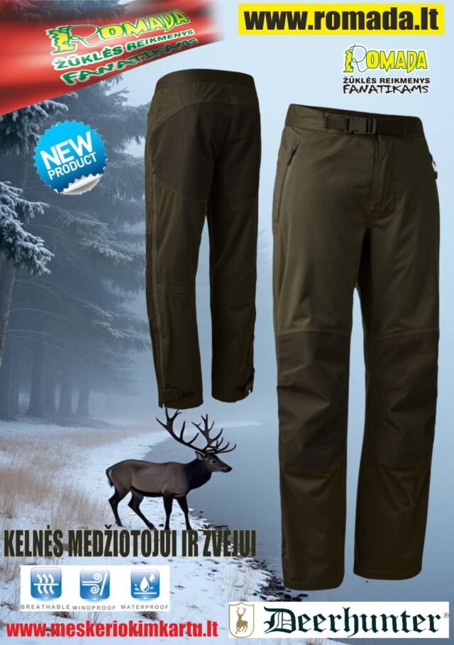 Kelnės Nuo Lietaus Deerhunter Rain Medžioklinė Ruda Apranga Medžiotojui DEER-TEX® 100% atsparus vandeniui Lengvos
