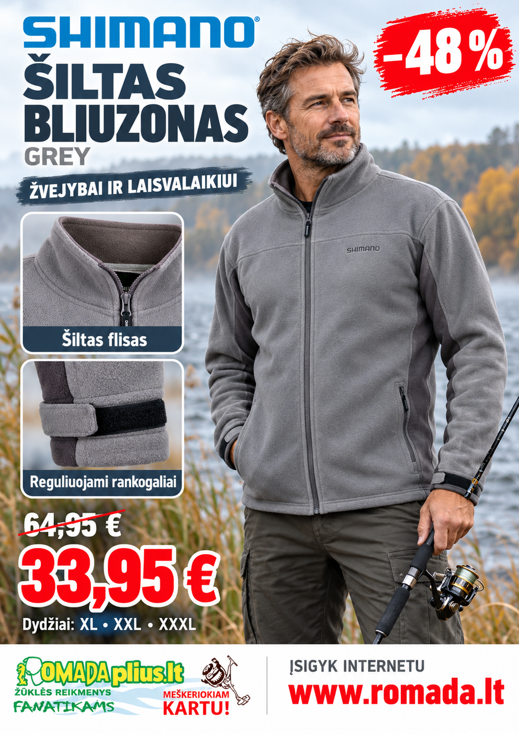 -48% Super Kaina 33eur Shimano Bliuzonas šiltas Shimano Grey