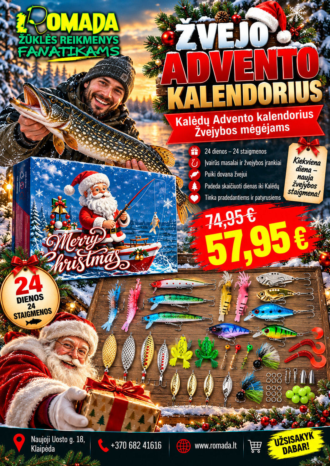 Kaina 57eur Kalėdinis 24 dienų advento kalendorius žvejybos mėgėjams