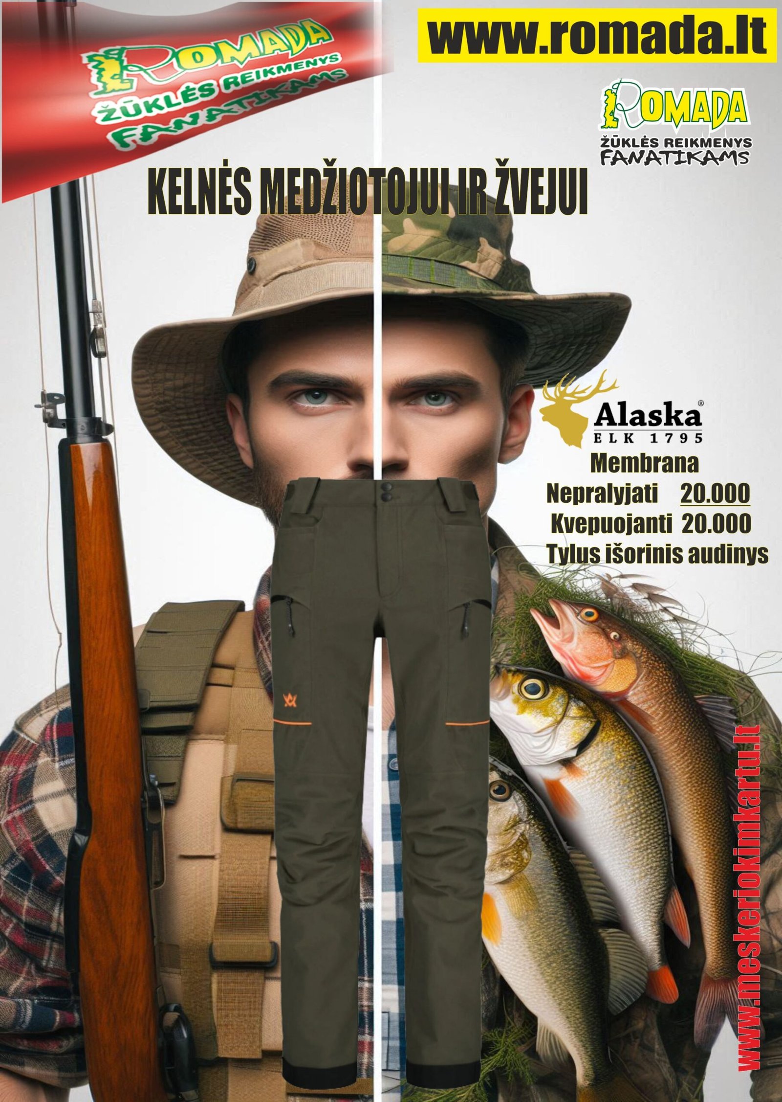 -20% Super Kaina 159eur Kelnės ALASKA Extreme Lite nuo vėjo Windstopper Waterproof Membrana 20.000/20.000 Žvejui ir Medžiotojui Tylus Nešlama išorinis audinys