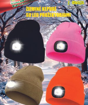-50% Super Kaina 13eur Kepurė Fleece Žvejybinė arba Medžioklinė su USB LED Prožektorium nereikalingi elementai