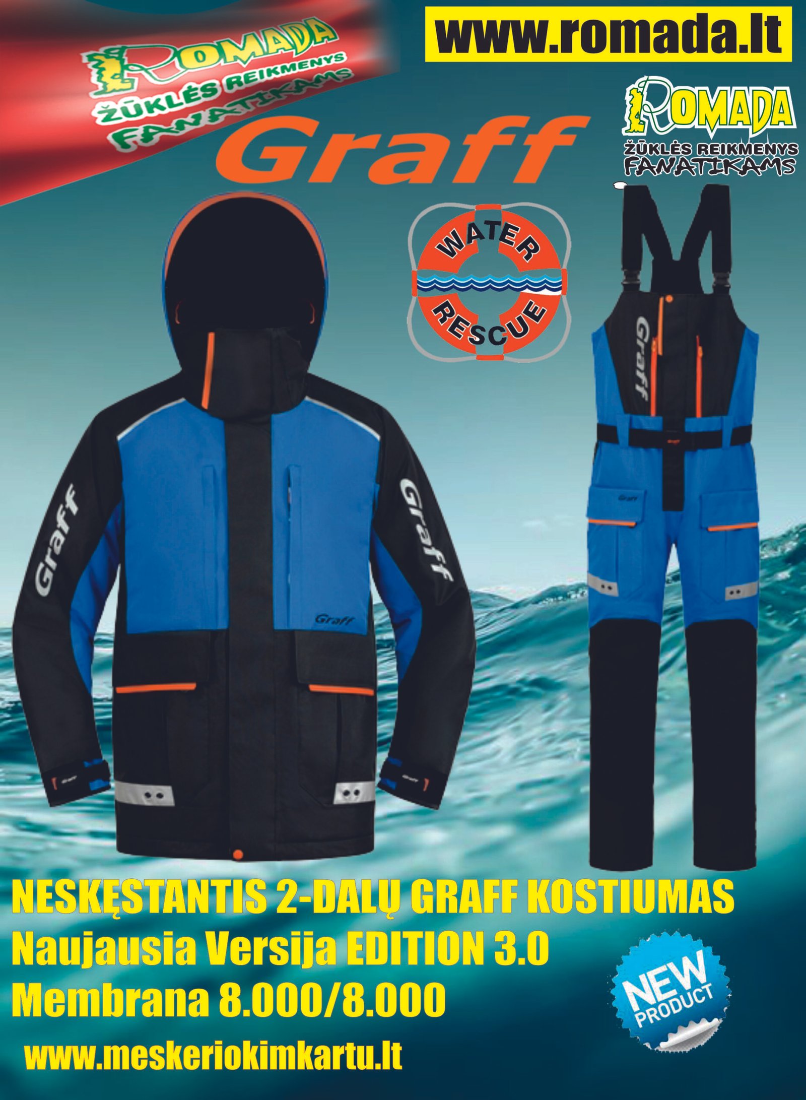 -28% Super Kaina 449eur Kostiumas Žieminis Neskęstantis Naujausia (3.0 Versija) EDITION GRAFF FLOAT GUARD NESKĘSTANTIS 2 DALIŲ KOSTIUMAS WARM GUARD Norvegijai ir ant Ledo juodai mėlynas