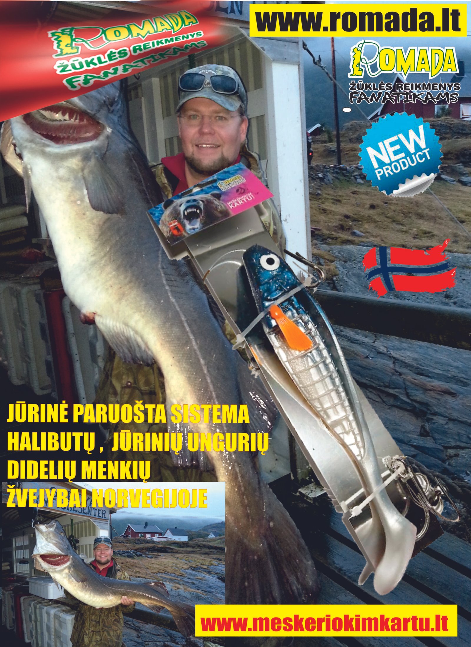 Sistema Jūrinė Didžiulėms Menkėms Guminukas 23cm Halibutams Otams UV Viena Kibiausia sistemų Norvegijoje Rankų Darbo 30metų patirties Romada