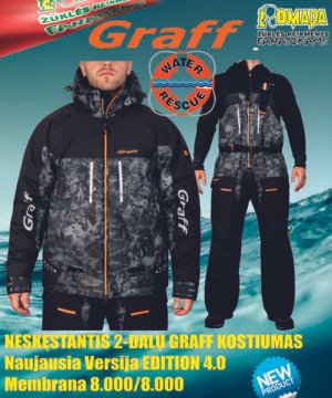 Kostiumas Neskęstantis 4XL BIG SIZE GRAFF 4.0 FLOAT GUARD NESKĘSTANTIS 2 DALIŲ KOSTIUMAS WARM GUARD Norvegijai ir ant Ledo Grey Black Camo