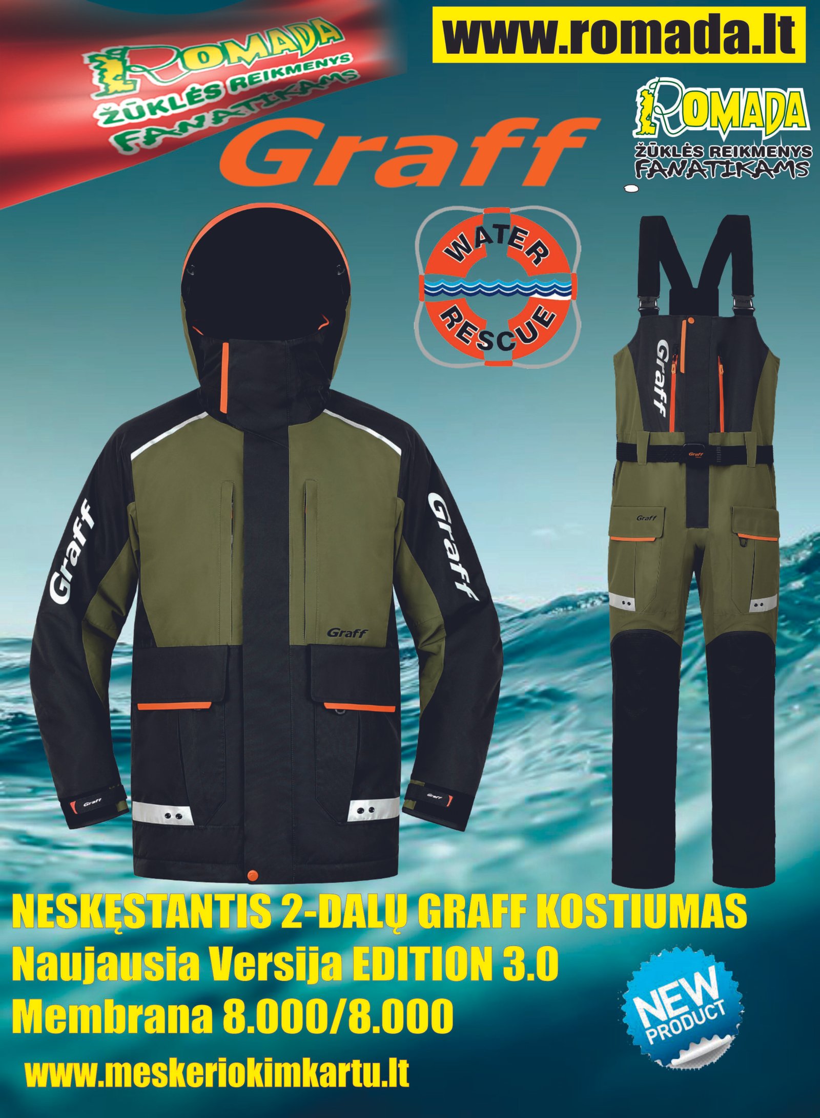Kostiumas Neskęstantis 4XL BIG SIZE GRAFF 4.0 FLOAT GUARD NESKĘSTANTIS 2 DALIŲ KOSTIUMAS WARM GUARD Norvegijai ir ant Ledo Green Black