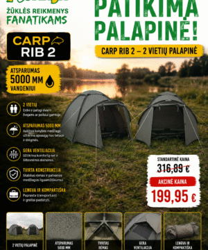 -37% Super Kaina 199eur PALAPINĖ 2-vietė Carp RIB-2 Atsparumas 5000mm vandeniui Poilsiui gamtoje