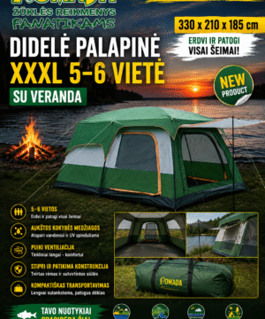 -23% Super kaina 299eur Didelė XXXL 5–6 vietų palapinė su veranda 330 × 210 × 185 cm