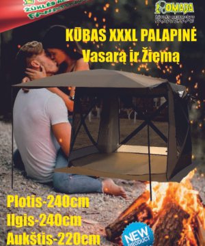 Super kaina 255eur PALAPINĖ XXXL Žiema Vasara KUBAS Automatinė Su Veranda Dydis 240x240cm aukštis 220cm su apsauga nuo uodų ir erkių Komplekte įsegamas DUGNAS!!!