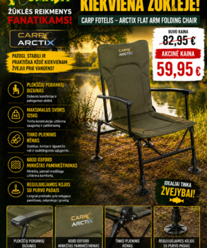 Super AKCIJA 59eur Kėdė Carp Fotelis ARCTIX FLAT ARM FOLDING CHAIR