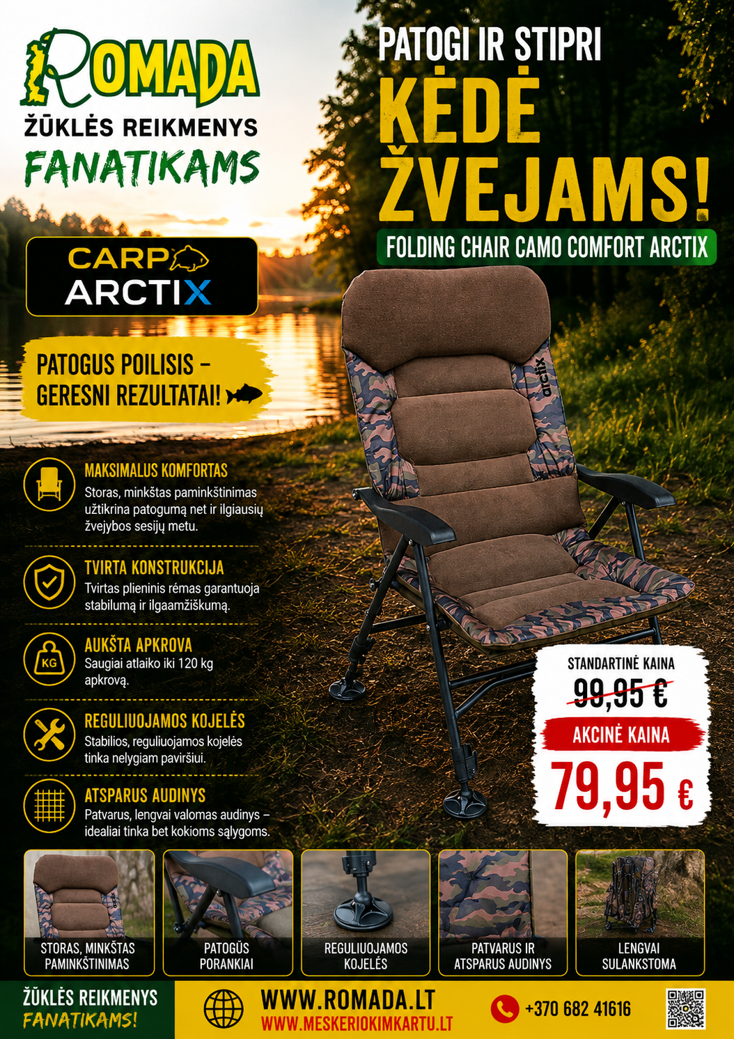 Super AKCIJA 79eur Kėdė Folding chair CAMO COMFORT Arctix