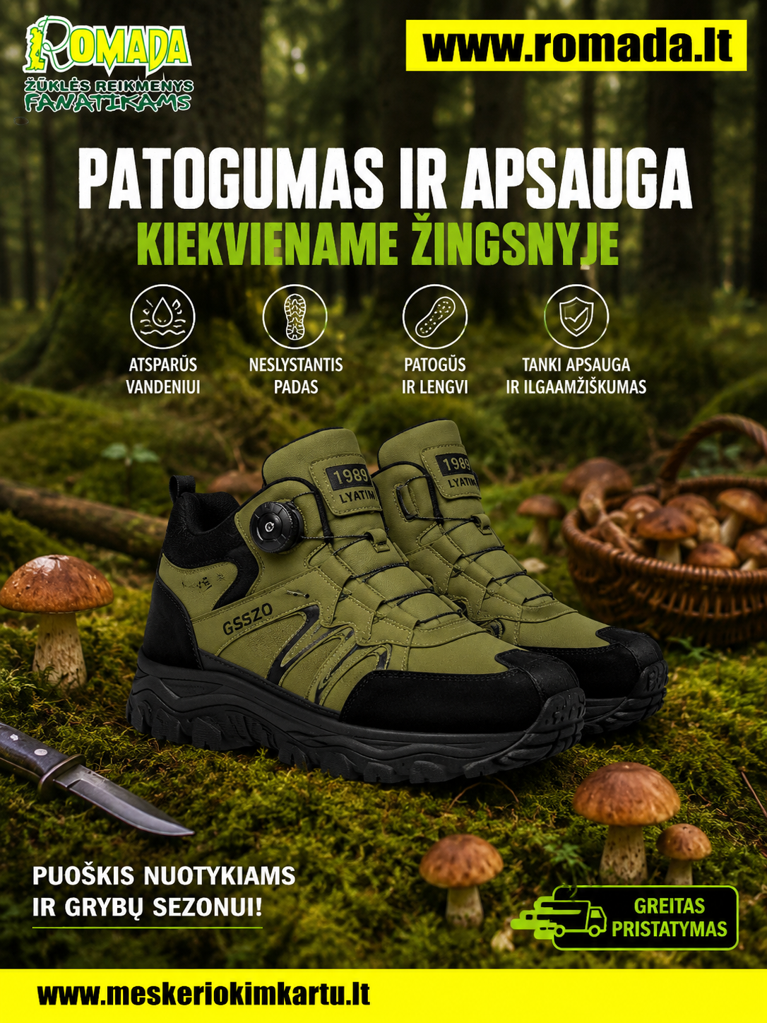-50% Super Kaina 69eur Žygio ir laisvalaikio batai su BOA sistema – patikimas pasirinkimas gamtoje Žvejyboje Medžioklėje Grybavimui