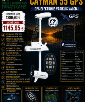 Super Kaina 1145eur Naujausia Versija 2026 GPS Inkaras Elektrinis VALTIES VARIKLIS Cayman B 55lbs with GPS 12V 1370mm (Baltas) 1.7 with NEW GEAR BOX